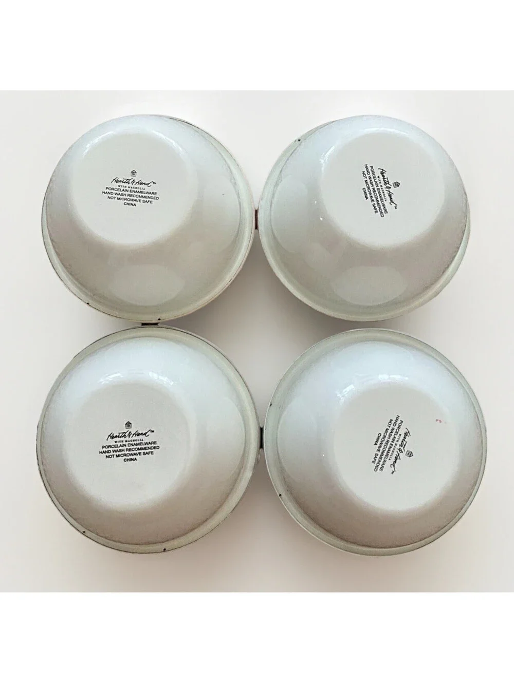 Lot of 4 Hearth & Hand with Magnolia White Porcelain Bowl Set Colored Rims 5 x 2